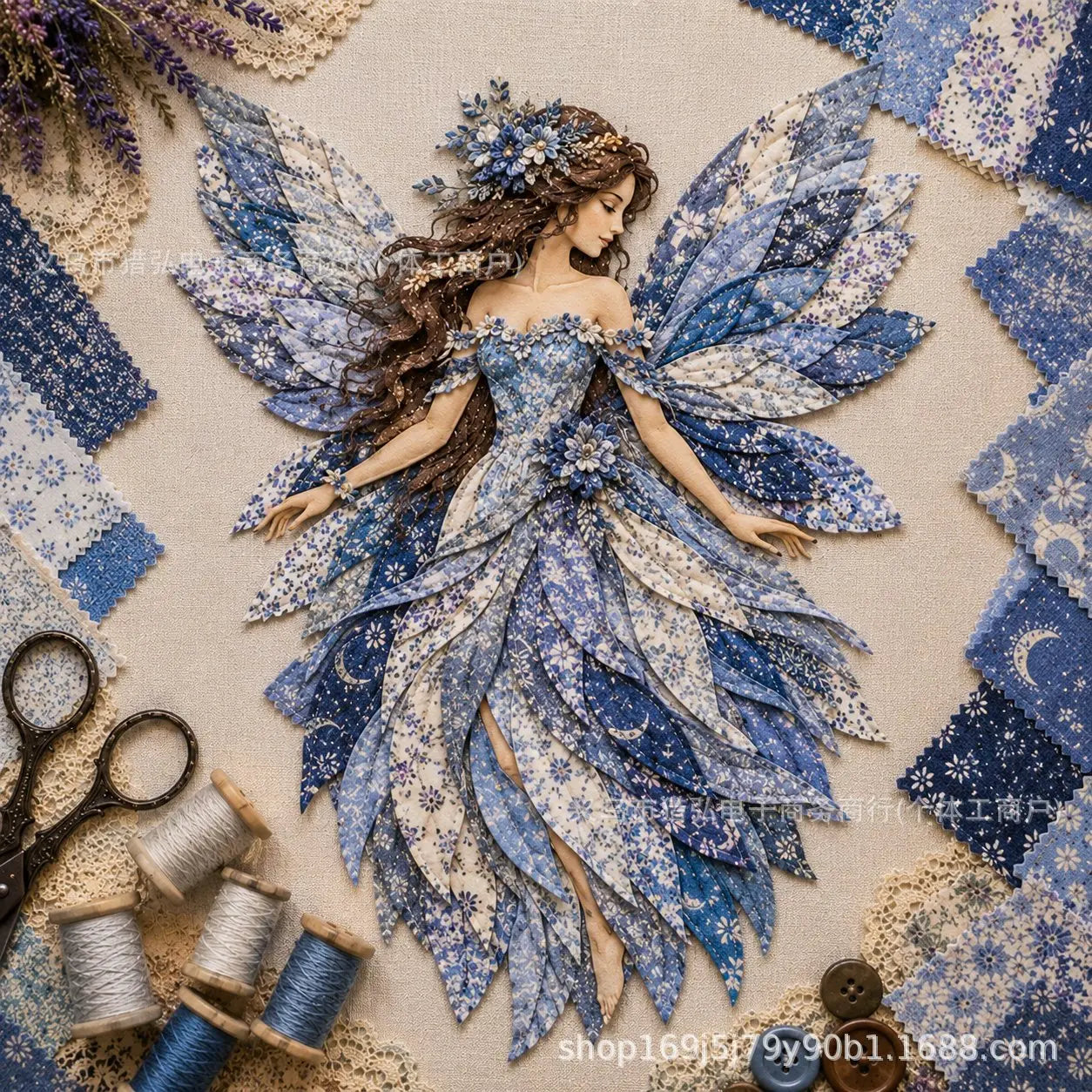 🧚‍♀️🌸 Set de patchwork premium "Hada": ¡tela de alta calidad con alas de flores, perfecta para decoraciones de pared de estilo fantástico hechas por ti mismo!