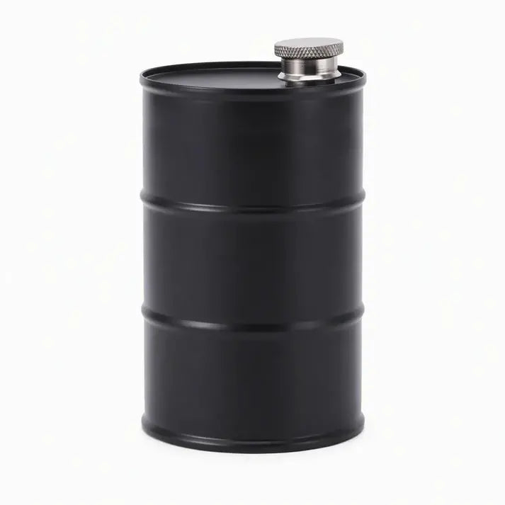 Petaca portátil de acero inoxidable 304 con forma de bidón para acampar al aire libre.