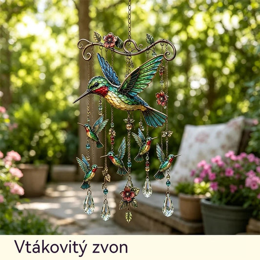 🐦 Krištáľové zvonkohry ozdobené kolibríkmi a maľovanými vzormi vo vintage štýle