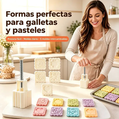 🥮Un juego de moldes para pasteles de luna con formas de flores en 3D.