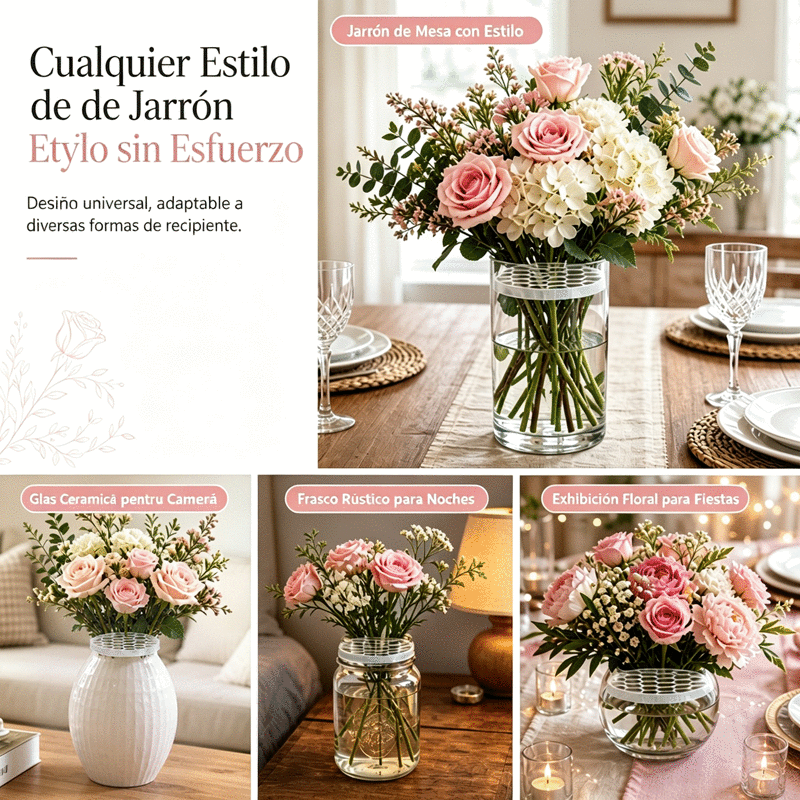 🌸🔥 Rejilla de silicona reutilizable para arreglos florales; se estira sobre el borde del jarrón y se adhiere al vidrio, facilitando la creación de arreglos.