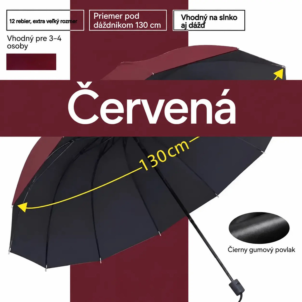 ☔【12 rebier】Skladací dáždnik odolný voči vetru – nepremokavý a ľahký, vhodný na dážď aj slnko. Veľký priemer pre celú rodinu! ✨