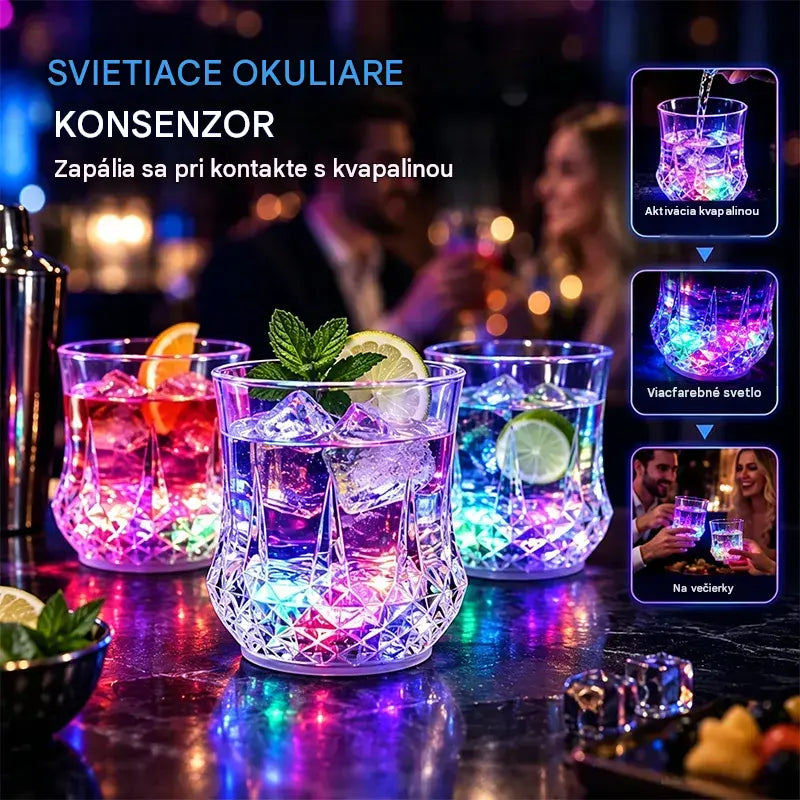 ✨💎Sada krištáľových pohárov s LED svetlom aktivovaným kvapalinou🥂