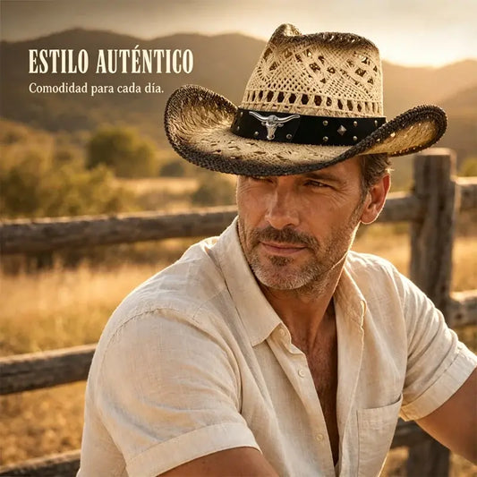 Sombrero de paja tejido de vaquero del Oeste