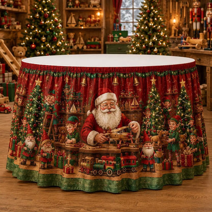 【210cm*75cm】 Mantel con estampado de Santa Claus y renos para fiestas navideñas
