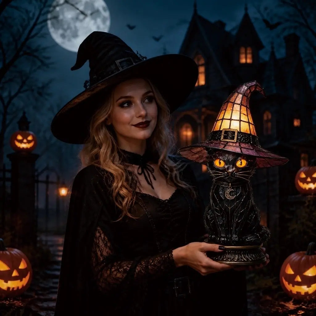 🧙‍♀️✨Lampa s čarodejníckym klobúkom, živicová dekorácia, dekorácia na stôl, stolová lampa