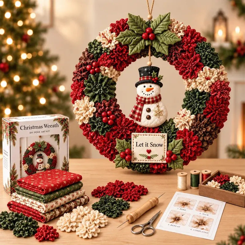 ⏰ Zadnji dan! Pola cijene! ✨ Izradite božićni vijenac na koji ćete biti ponosni! 🎄❤️ Komplet za izradu (korištenjem 3D tehnologije ugradnje tkanine), uključuje vodič i upute.