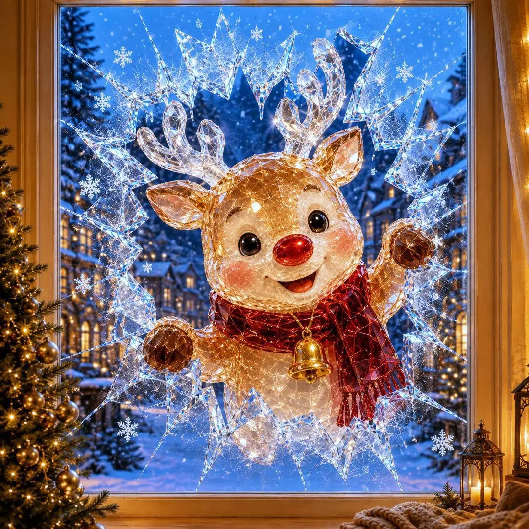 2 artículos por 28 €-✨🎄Adhesivo para ventana con efecto de rotura navideña — Decoración navideña 3D para ventanas con efecto de cristal roto