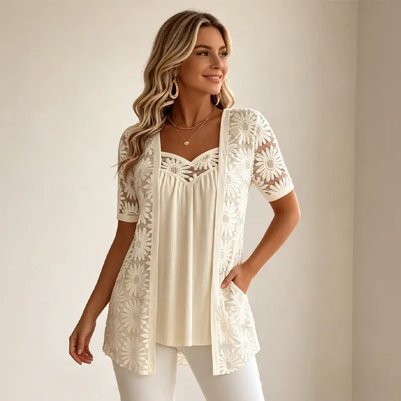 👚 Elegancki top 2 w 1 z siateczki i koronki – modelujący i dopasowujący się do brzucha, dostępny w 5 kolorach, rozmiary S – 4XL! 🌸✨