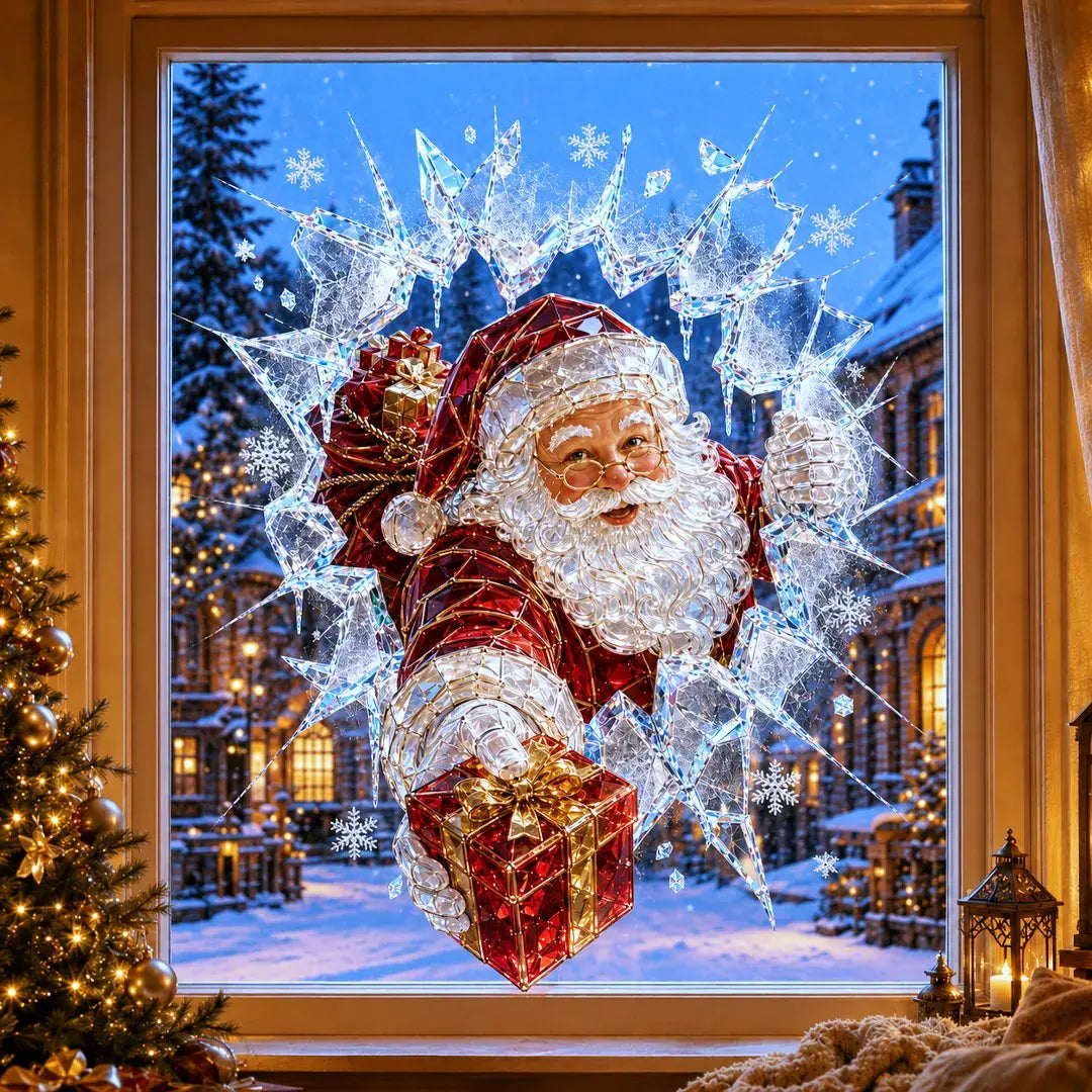 2 artículos por 28 €-✨🎄Adhesivo para ventana con efecto de rotura navideña — Decoración navideña 3D para ventanas con efecto de cristal roto