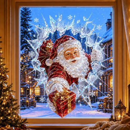 2 artículos por 28 €-✨🎄Adhesivo para ventana con efecto de rotura navideña — Decoración navideña 3D para ventanas con efecto de cristal roto