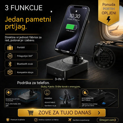 🔥 3 en 1: Altavoz Bluetooth + cargador + soporte para teléfono de 360° 📱🔊⚡