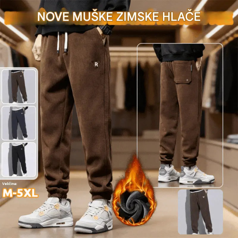 🔥【M-5XL】👖Nove muške zimske hlače - zadebljani kord s flis podstavom; tople i ležerne muške hlače.