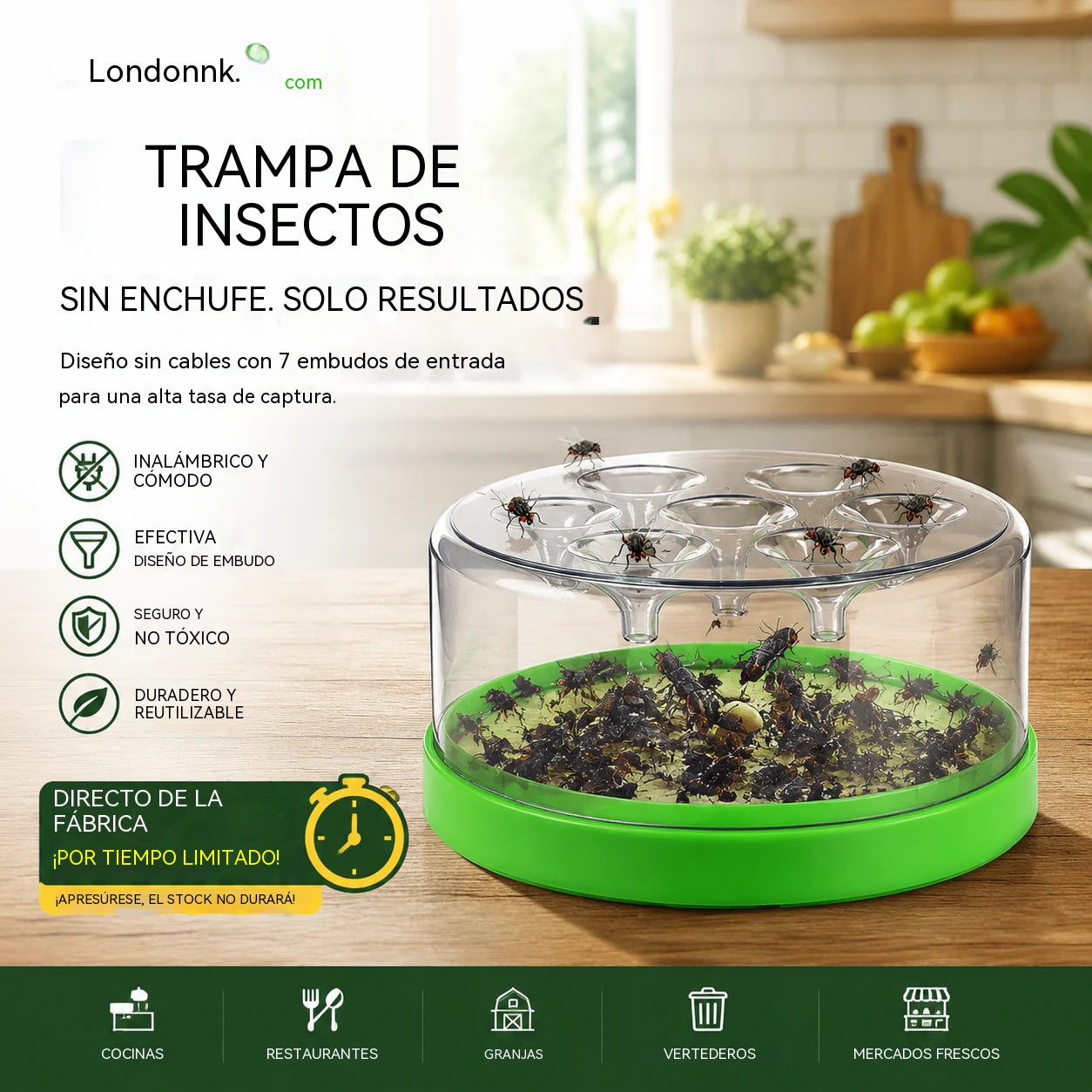 🔌✅ Trampa para moscas reutilizable: ¡sin electricidad ni veneno! 🏠 Segura para usar en la cocina y cerca de niños y mascotas.