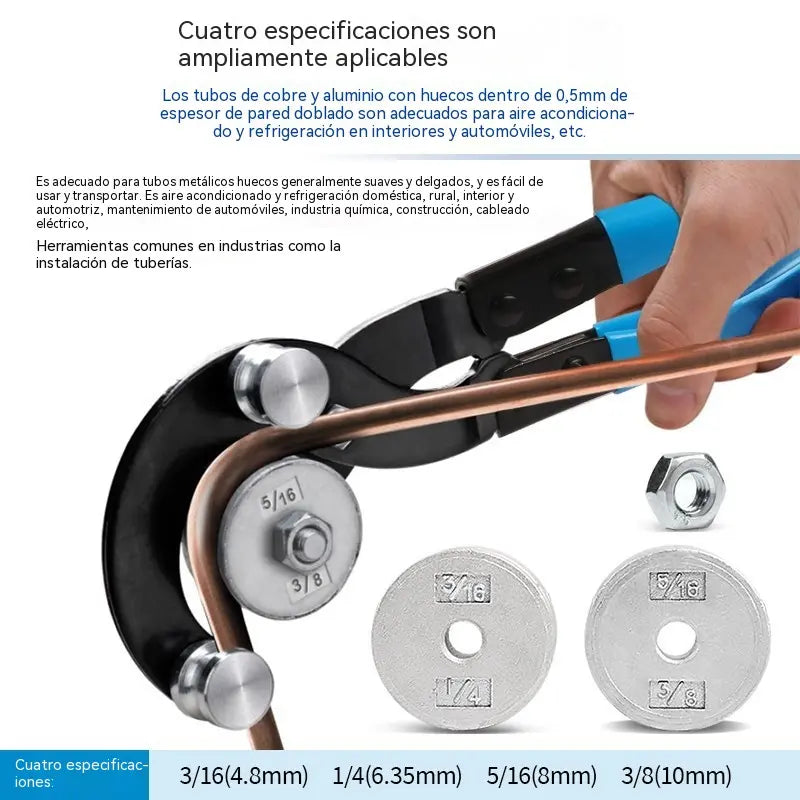 Dobladora manual de tubos – Herramienta de curvado para tuberías de cobre, aluminio (aire acondicionado), hierro y acero inoxidable de 5, 6, 8 y 10 mm.