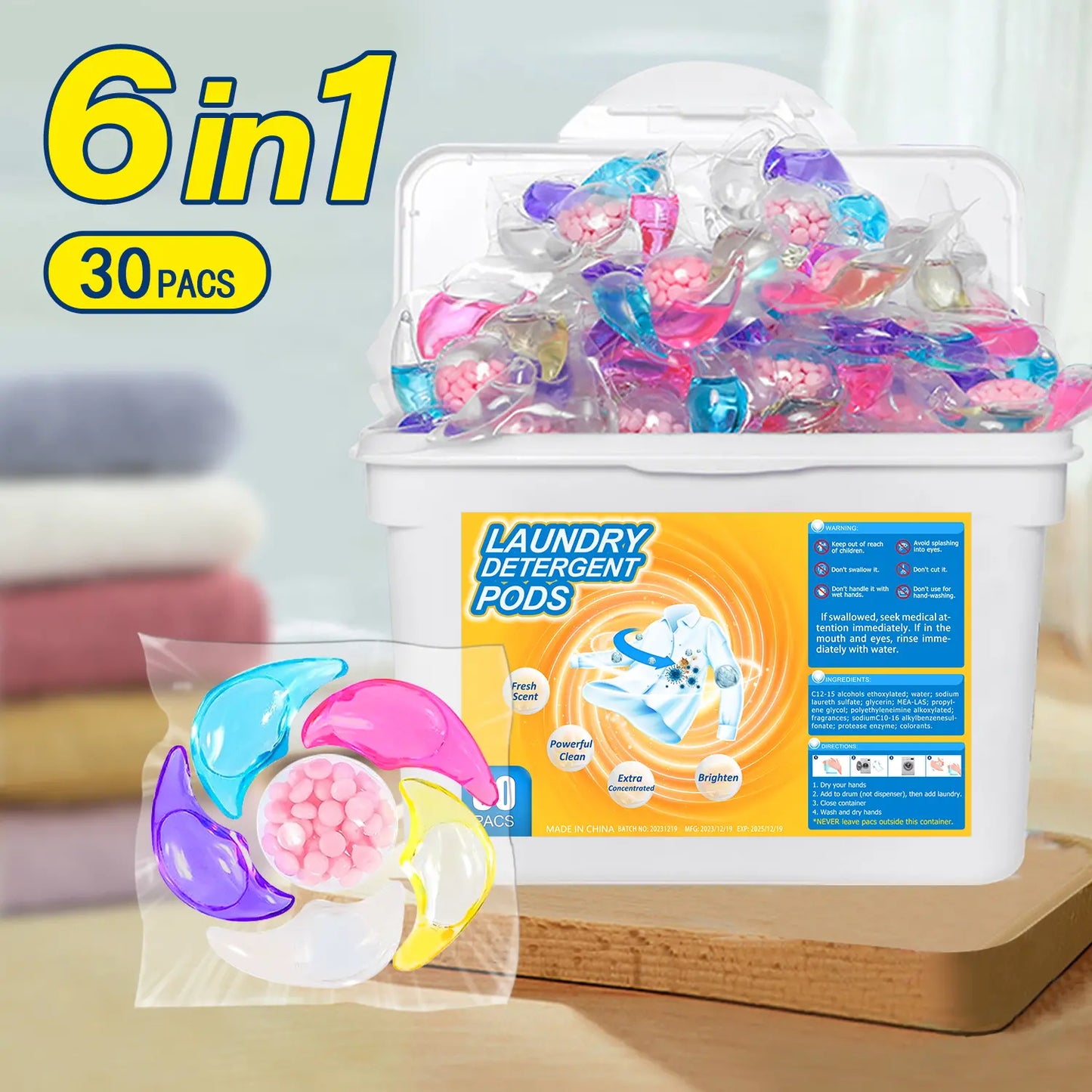 ✨👚【30 kusů】✨Extra velký kbelík 6v1 vonné perličky na prádlo odstraňují skvrny a zanechávají vůni, hladce likvidují roztoče a bakterie