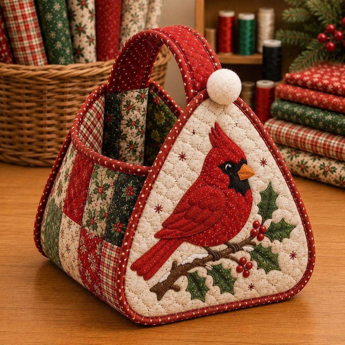 🎁🎁Prešívaný prenosný košík s vianočným motívom
