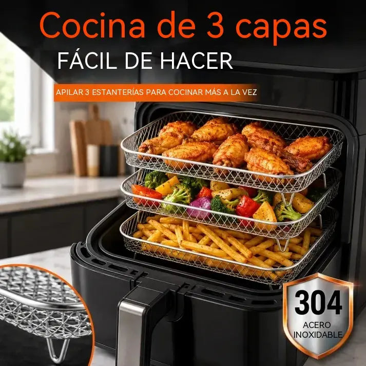 🍗Rejilla apilable de acero inoxidable para freidora de aire