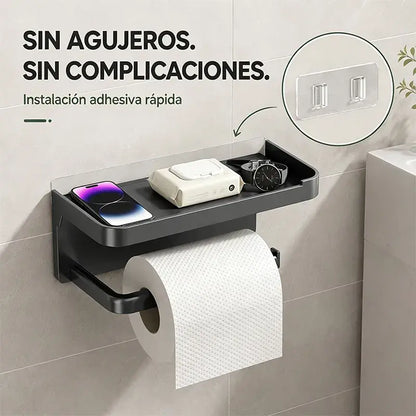 Soporte de papel higiénico de pared con accesorios, base resistente, estante de baño moderno, fácil de instalar, puede sostener teléfonos móviles y otros objetos.