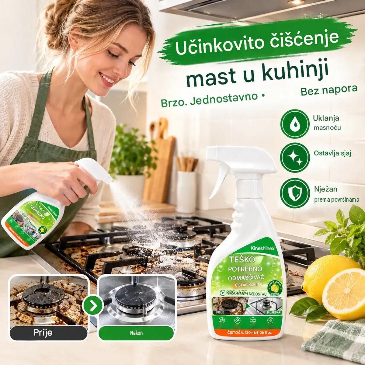 ✨ Snažan odmašćivač za kuhinju – učinkovito uklanja zagorenu masnoću, naslage ugljika i tvrdokorne mrlje sa štednjaka, napa i kuhinjskog pribora.