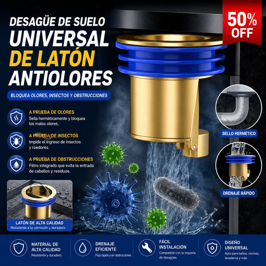 🔥¡Compra 1 y llévate 1 GRATIS!🔥 Desagüe universal de latón para suelo con núcleo desodorizante antiolor 🚿✨