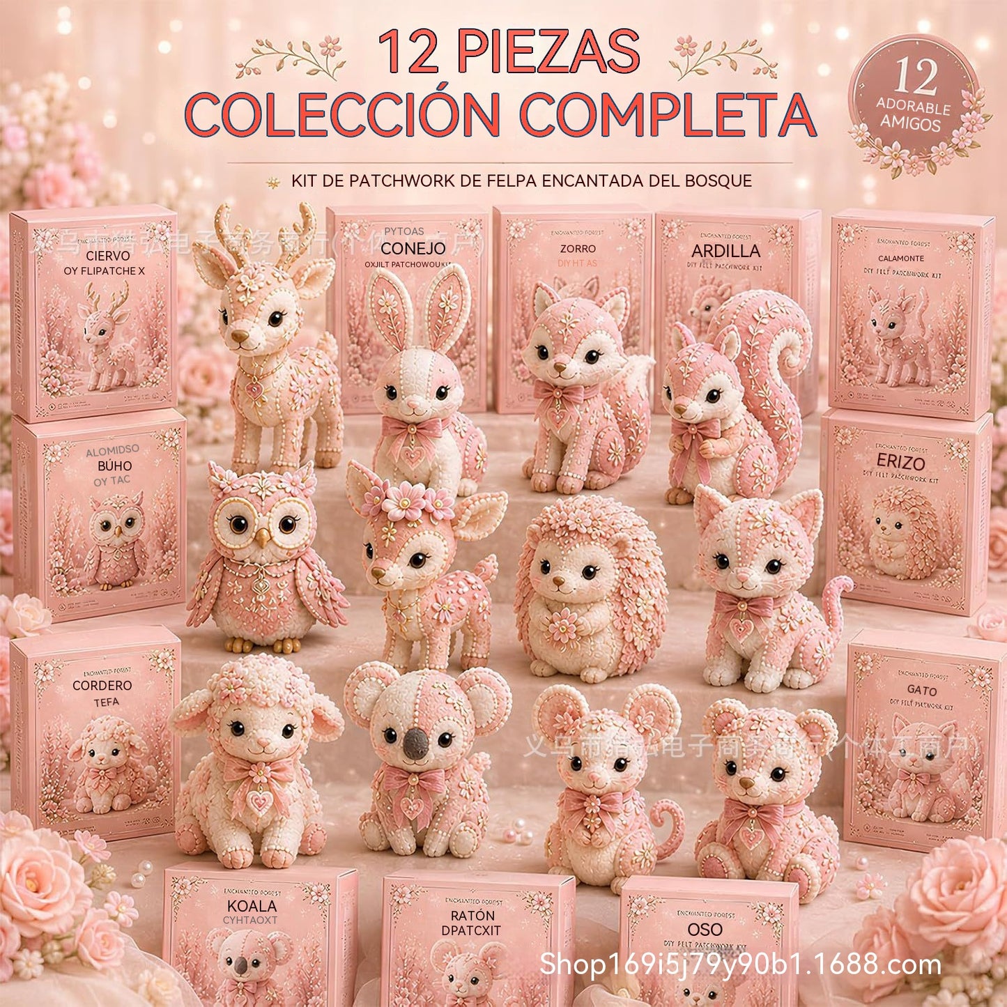🧸Conjunto de patchwork de fieltro rosa para hacer tú mismo