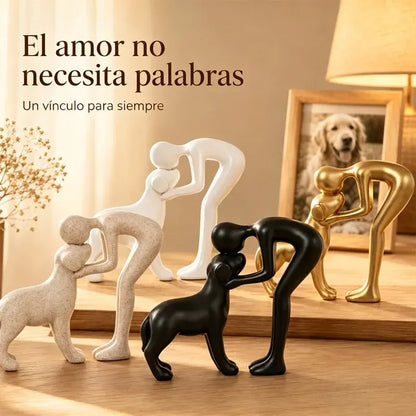Escultura de perro para decoración del hogar. Linda estatua de hombre y perro.