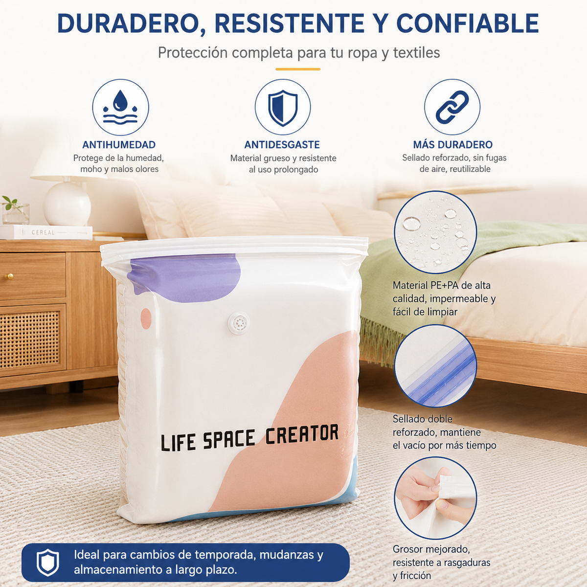 👕📦【5 piezas】Bolsas de compresión para guardar ropa, no requieren aspiradora, diseño reforzado.