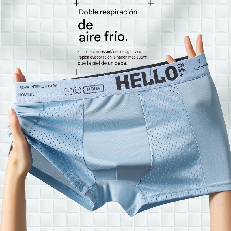 💥👍【6 piezas】Calzoncillos bóxer de malla transpirable de seda helada para hombre