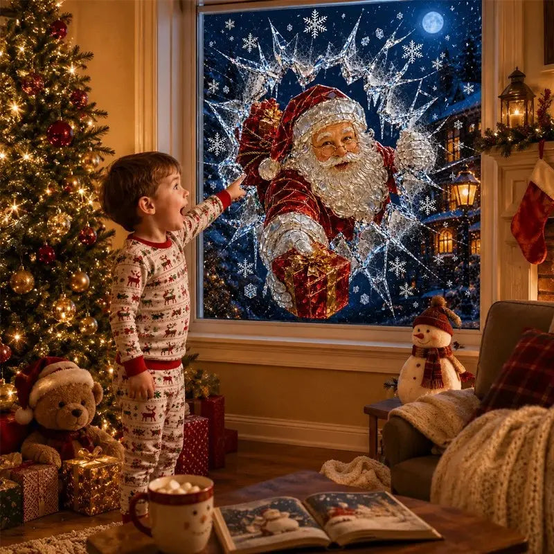 2 artículos por 28 €-✨🎄Adhesivo para ventana con efecto de rotura navideña — Decoración navideña 3D para ventanas con efecto de cristal roto