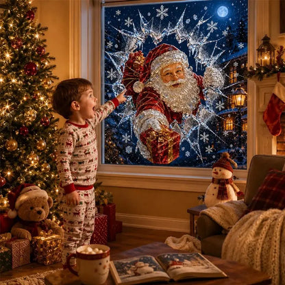 2 artículos por 28 €-✨🎄Adhesivo para ventana con efecto de rotura navideña — Decoración navideña 3D para ventanas con efecto de cristal roto