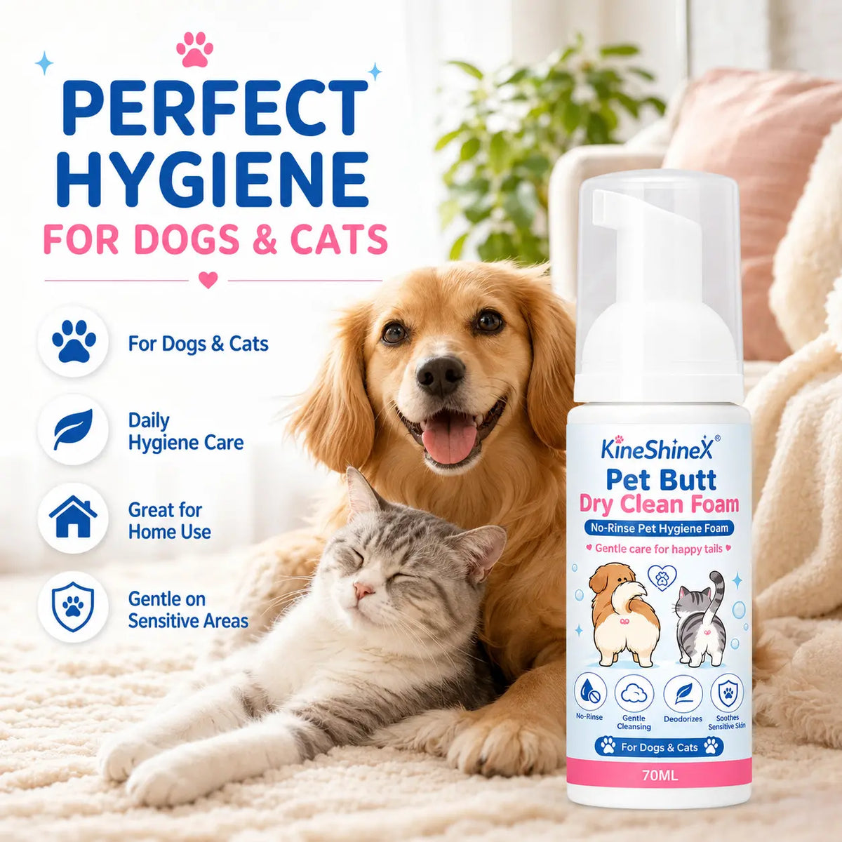 😻2 fľaše za 21 eur😻Pena na suché čistenie zadnej časti tela psov a mačiek – nevyžaduje oplachovanie