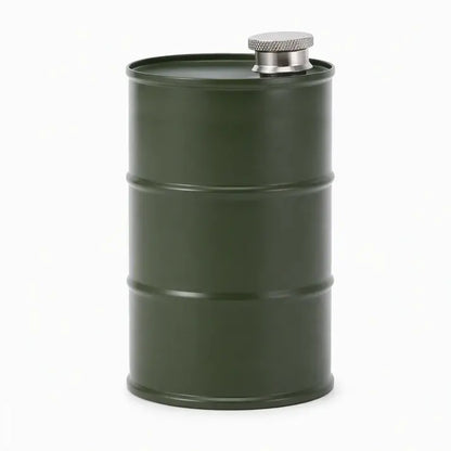 Petaca portátil de acero inoxidable 304 con forma de bidón para acampar al aire libre.