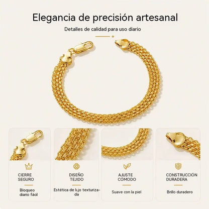 ✨ ¡Disfruta ahora de un 50% de descuento! 💛 Pulsera ancha de malla tejida: eslabones gruesos, elegante y brillante 🎀