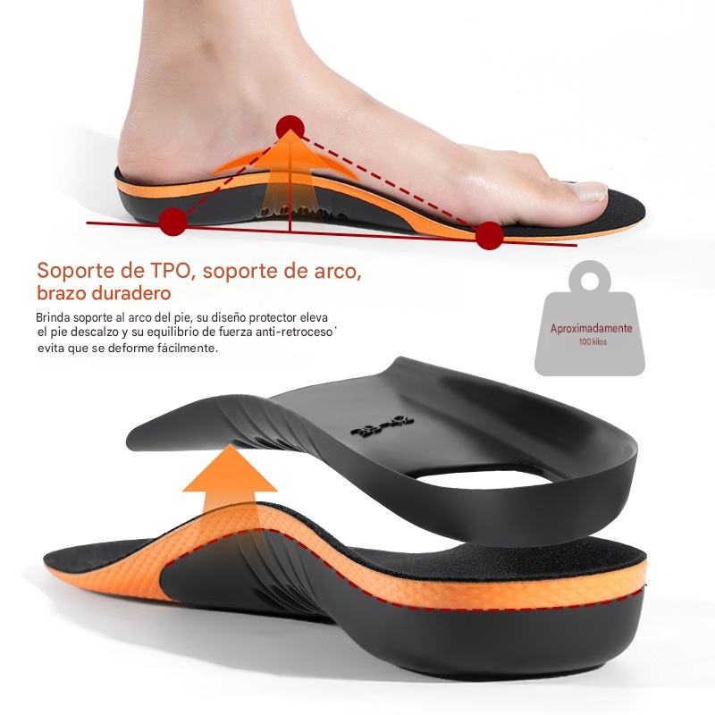 Plantillas deportivas profesionales con soporte para el arco del pie y absorción de impactos.
