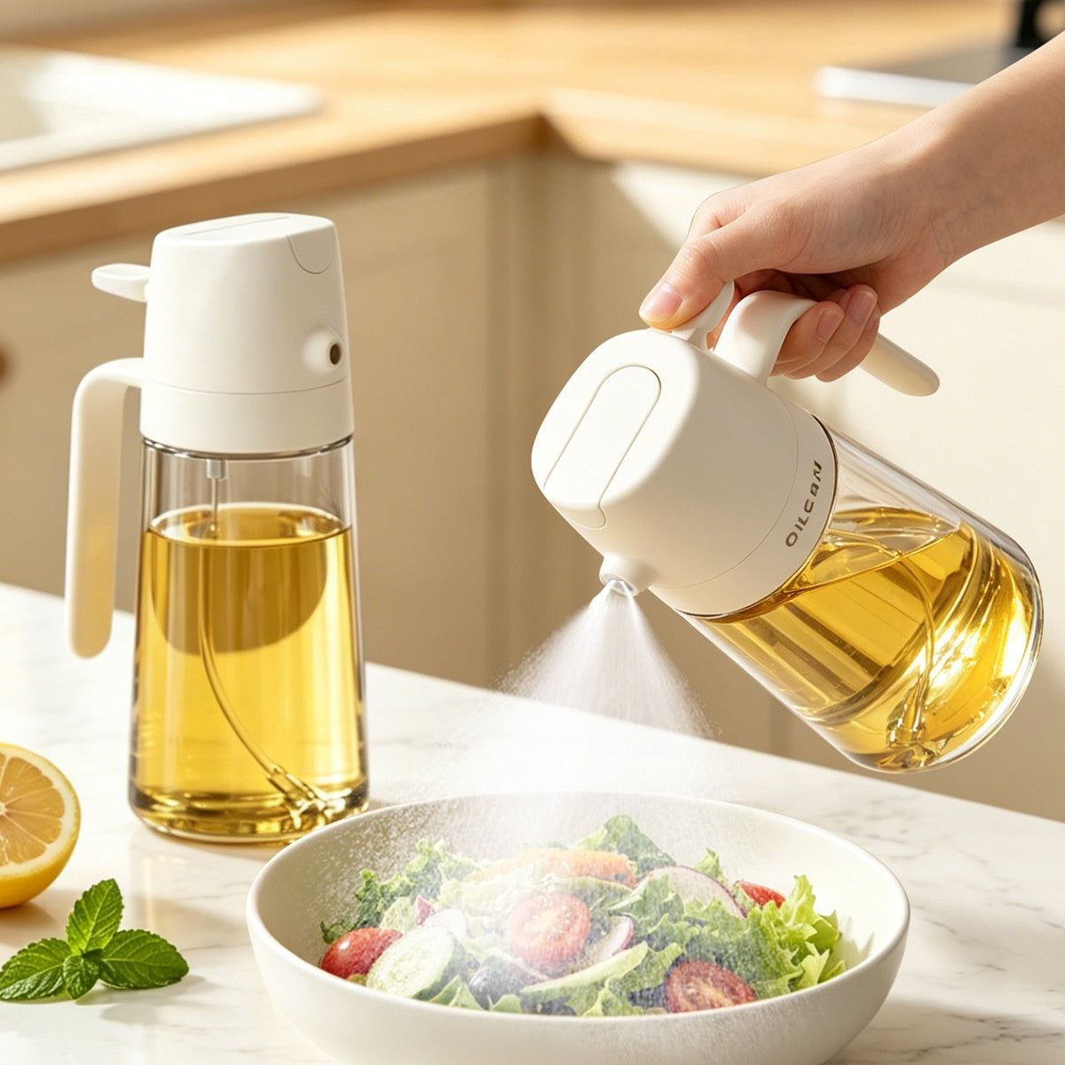 🍳🌿 Recipiente de aceite 2 en 1 | Pulverizador y vertido en un solo dispositivo