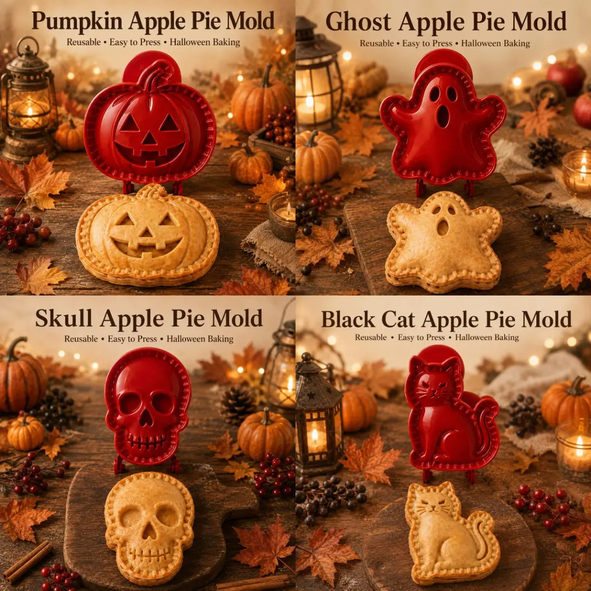 4 artículos 28€-🎃 Juego de moldes para minipasteles de Halloween: 8 diseños espeluznantes para una repostería festiva y sencilla
