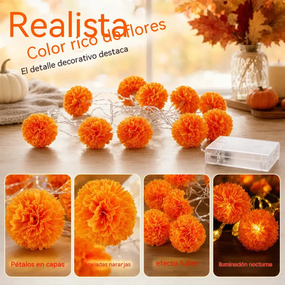 🎃🌼 Luces de caléndula: el brillo naranja festivo crea una atmósfera de Halloween cálida pero espeluznante ✨🕸️