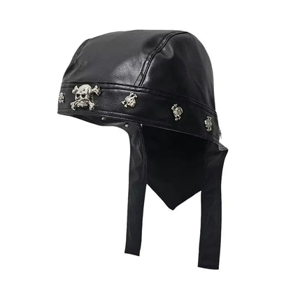 🏍🏍Gorra de cuero auténtico negro estilo pañuelo / gorra de ciclismo