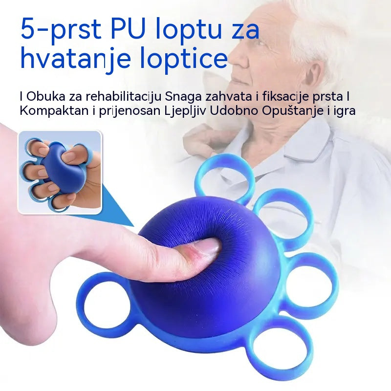 Ortotske lopte s prstenovima za fiksiranje za rehabilitaciju prstiju i šake, pogodne za trening snage i pokretljivosti kod starijih osoba ili pacijenata s moždanim udarom.