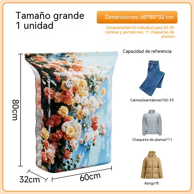 🧳【60*80*32cm】【Juego de 5 piezas】💨 Bolsa de almacenamiento al vacío grande y compresible: no requiere bomba, es a prueba de fugas e ideal para ahorrar espacio en maletas y en casa ✈️