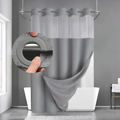 【180 cm x 188 cm】 Vodoodolný dvojvrstvový sprchový záves (alebo deliaca záclona) s vaflovou štruktúrou a veľkými očkami na zavesenie