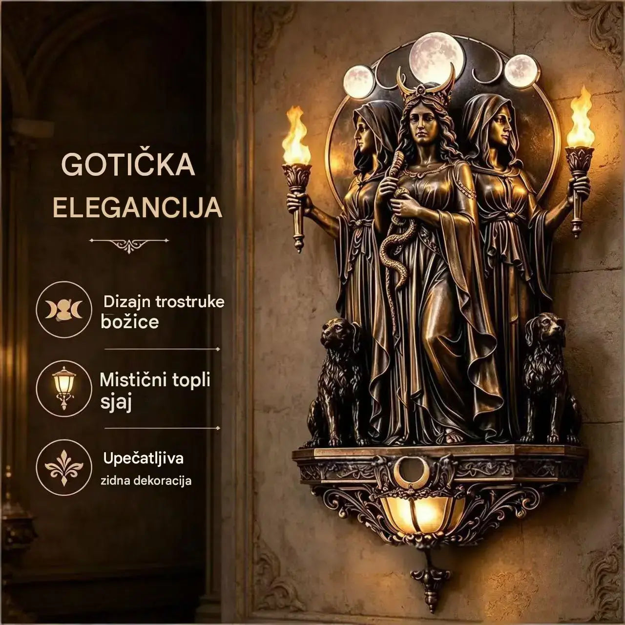 🌙LED zidna lampa, ukrašena s trima božicama Hekatom—WIKA zidna lampa