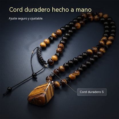 🐯🔥 ¡Oferta por tiempo limitado: 52% de descuento! Collar de hombre con cuentas de ojo de tigre natural: cordón tejido a mano, cuentas pulidas y lisas que realzan tu estilo único ✨