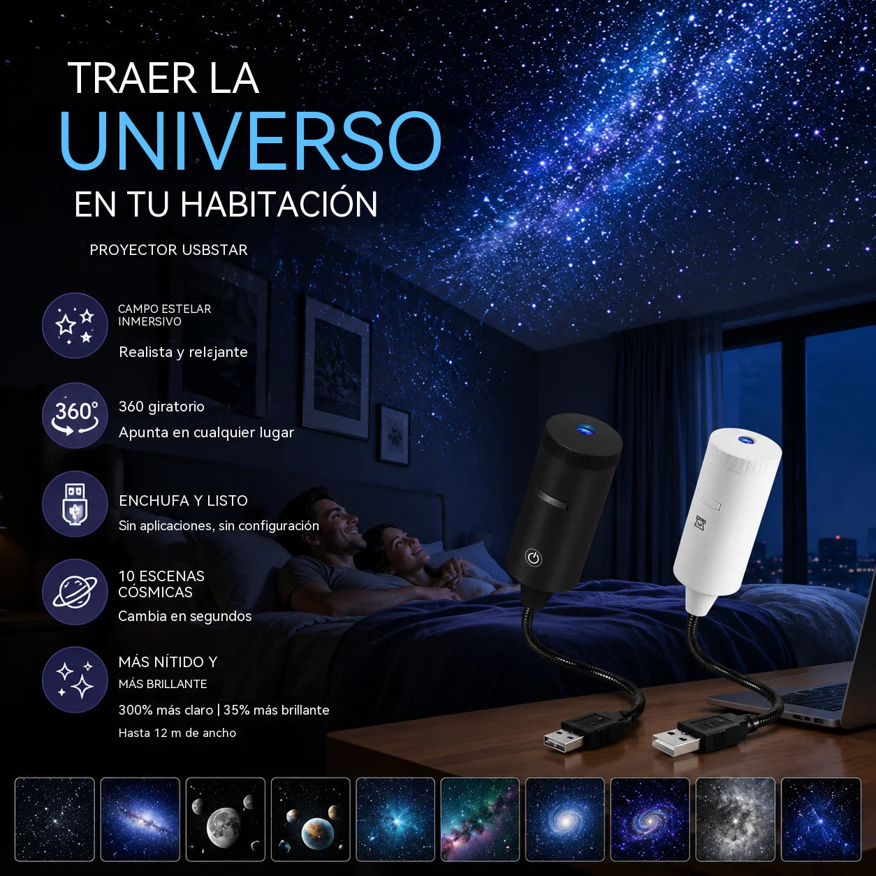 😆😆Proyector de cielo estrellado USB para coche con luz nocturna