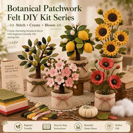 Serie de kits de manualidades de fieltro con diseño de patchwork botánico