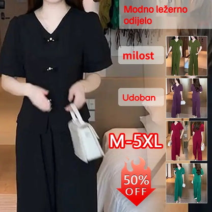 🌸【M-5XL】🔥【Majice + široke hlače】Modno odijelo od ledene svile 2026