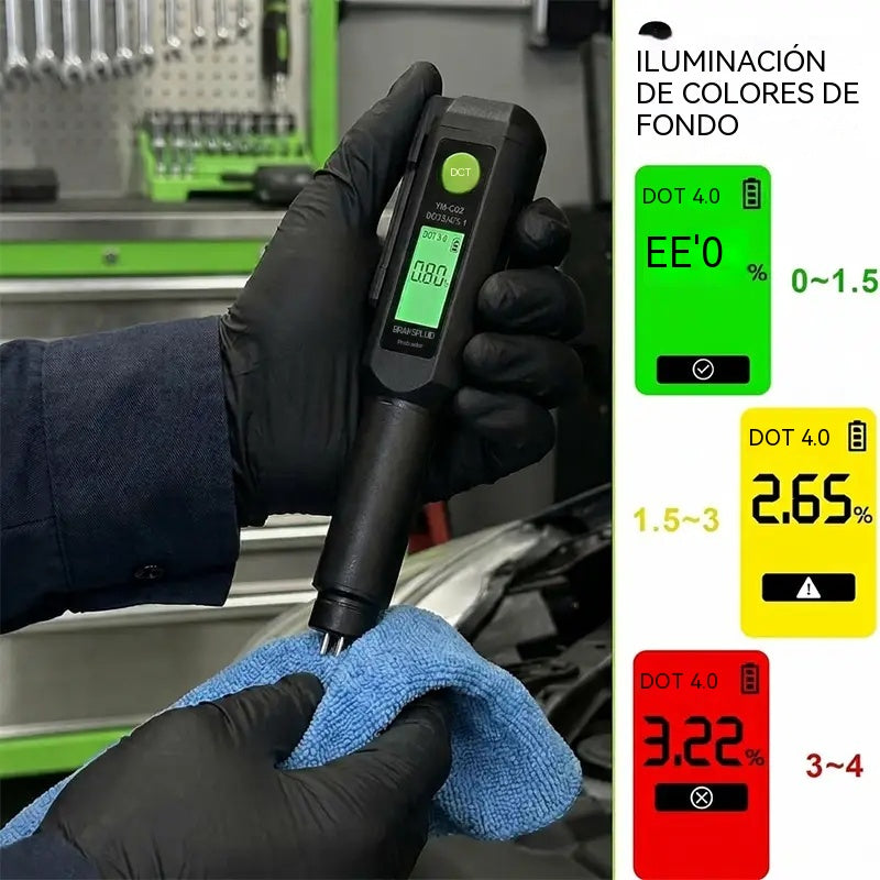 Probador digital de líquido de frenos YM-C03: estilo bolígrafo portátil para DOT 3 / DOT 4 / DOT 5.1, sonda de alta precisión, pantalla HTN y alarma sonora para contenido de agua