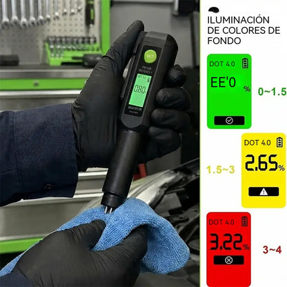 Probador digital de líquido de frenos YM-C03: estilo bolígrafo portátil para DOT 3 / DOT 4 / DOT 5.1, sonda de alta precisión, pantalla HTN y alarma sonora para contenido de agua