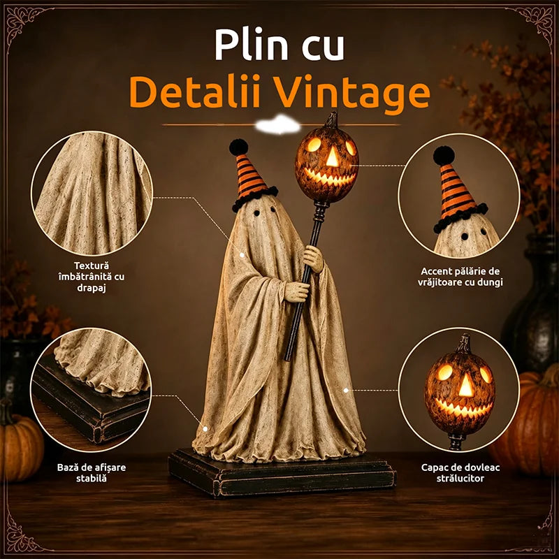 [Predobjednávka na Halloween] Figúrka ducha s tekvicovou paličkou – Limitovaná edícia strašidelnej dekorácie